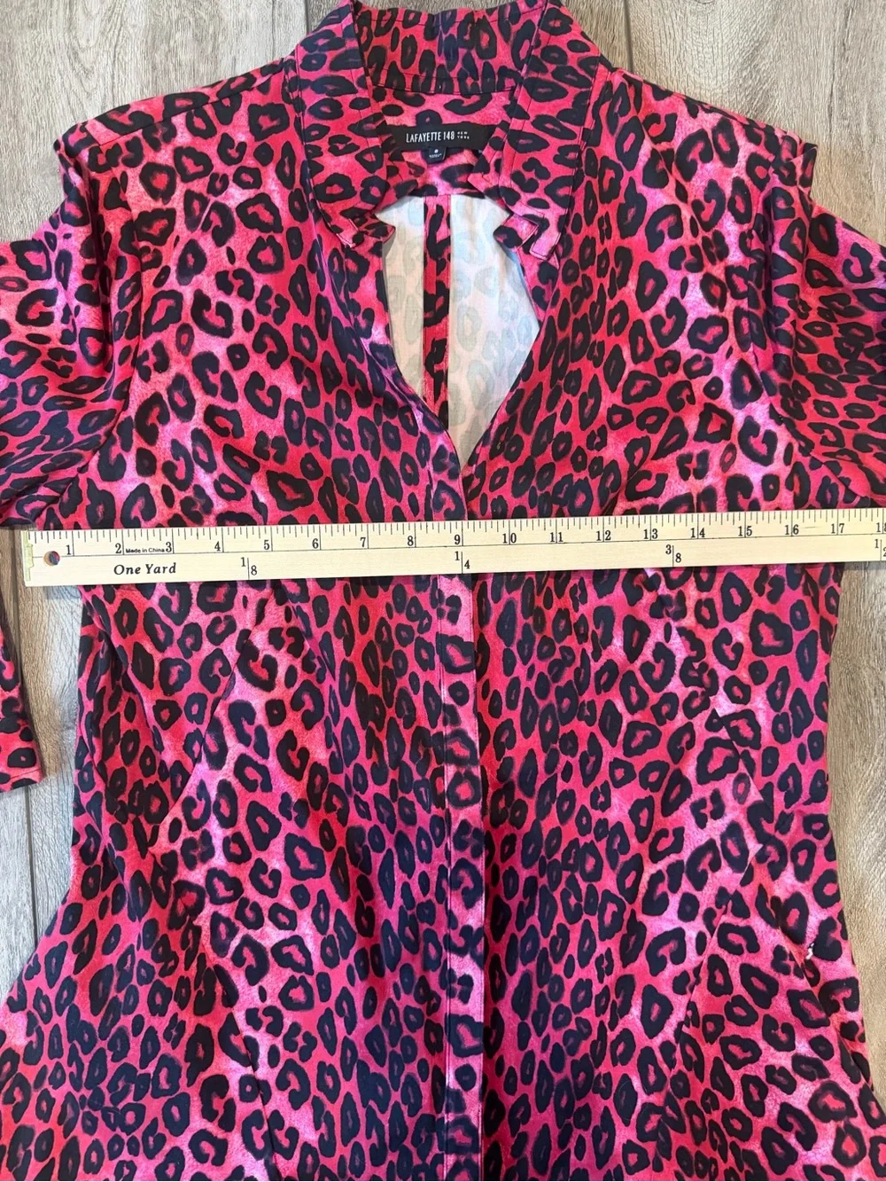 Lafayette 148 New York Pink Leopard Print Button-Front Blouse (8) - Picture 6 of 13